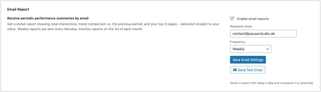 E-Mail summary PausAR metrics
