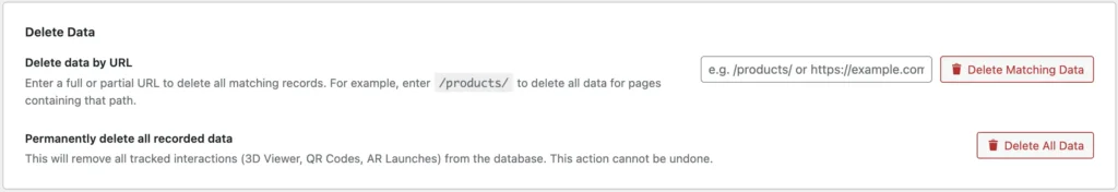 Delete data setting