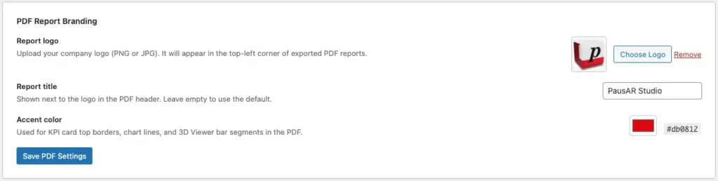 PDF Export Settings PausAR Metrics